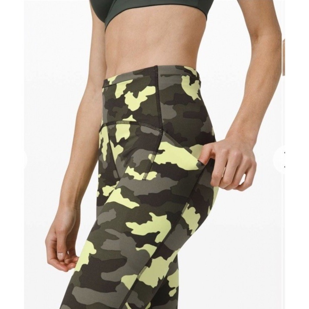 Lululemon Fast and Free‎ Tight Women 12 Camo Green NWOT High Rise Leggings Full